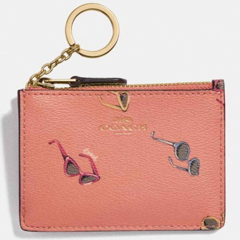 Coach Mini Skinny ID Case Pouch With Sunglasses Print.